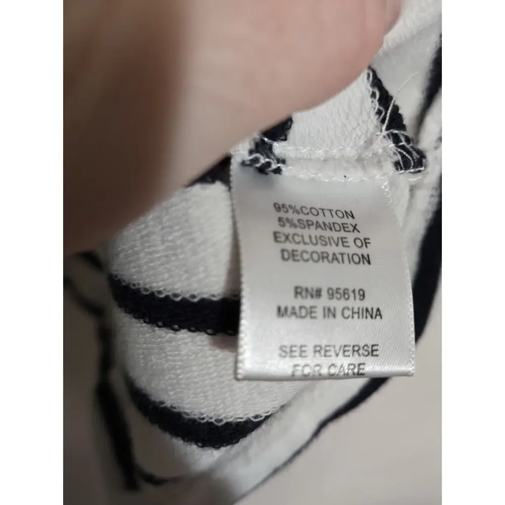 FEVER Women's Striped 3/4 Flared Sleeve Knit Top 2X Navy Blue White Floral Boho - Picture 10 of 13